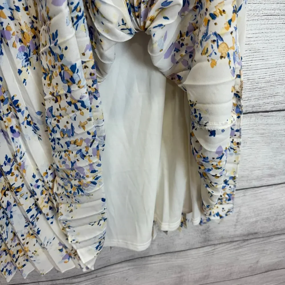 Vince Camuto Plus Size White Floral Pleated Pull On Midi Skirt Size XXL